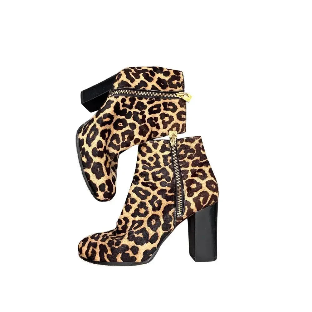 Michael Kors Ankle Boots Size 8.5 Leopard Genuine Calf Hair Block Heel
